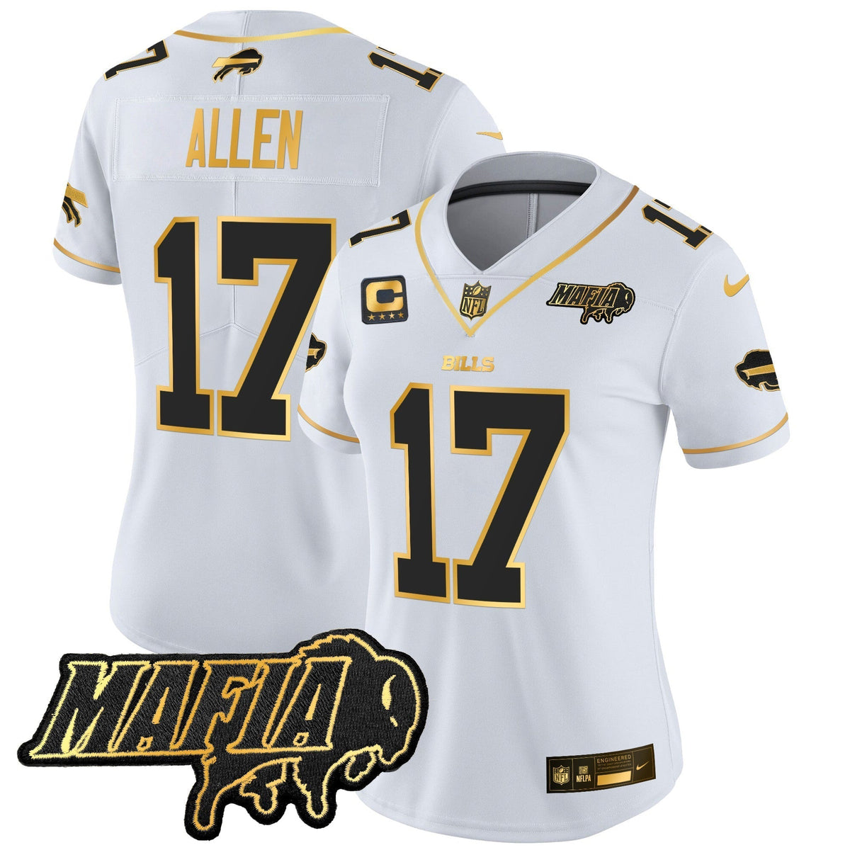 Women's BUF 2024 Bills Mafia Patch Gold Vapor Limited Jersey - Stitched