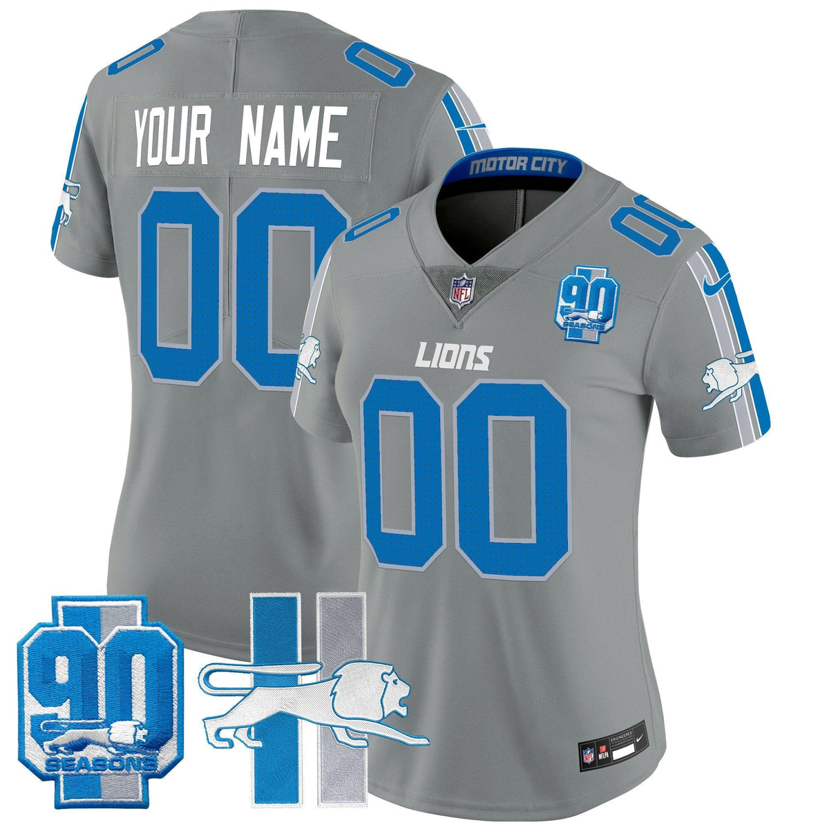 Detroit Lions Throwback 90th Year Patch Vapor Limited Custom Jersey - All Stitched