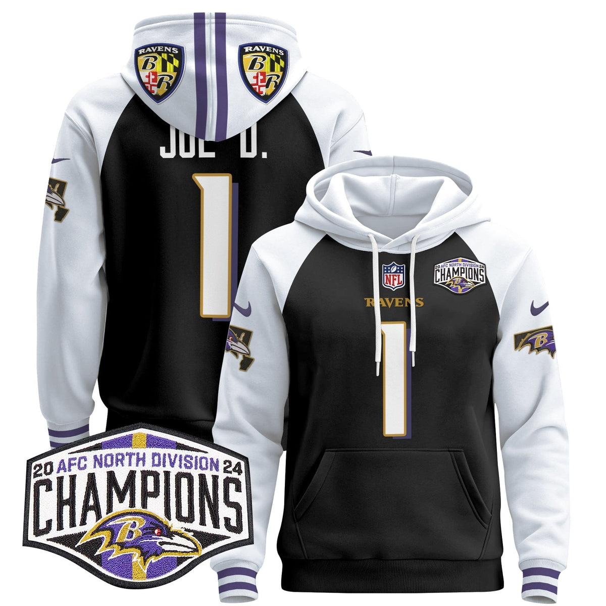 BAL 2024 AFC North Division Champions Patch Pullover Hoodie V2 - Stitched