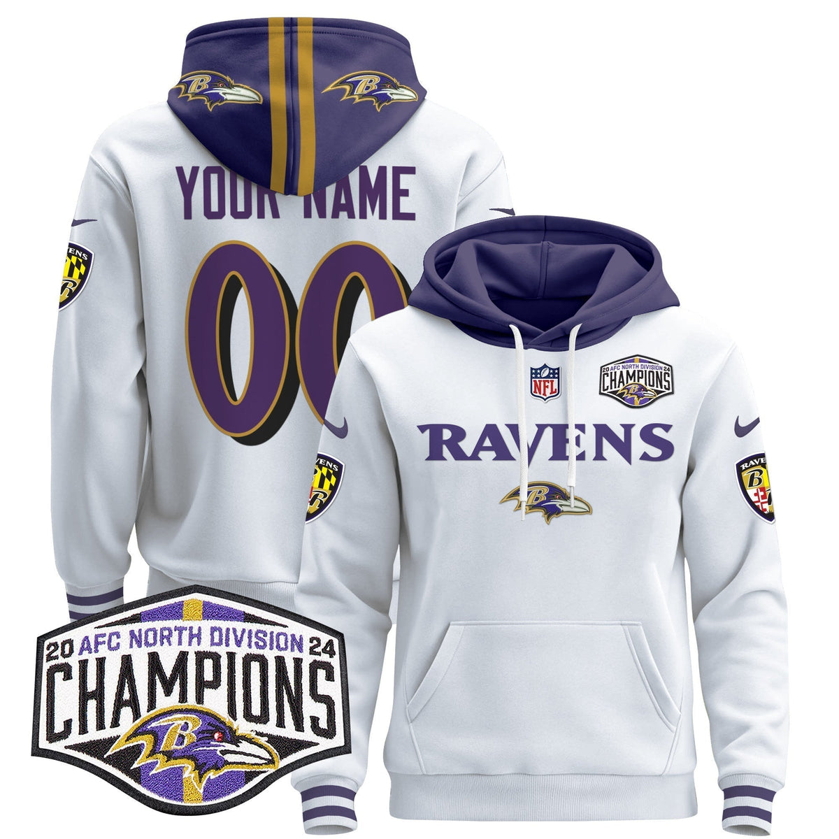 BAL 2024 AFC North Division Champions Patch Custom Pullover Hoodie - Stitched