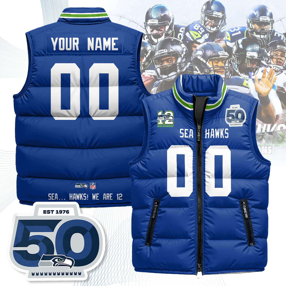 Custom Seattle Seahawks Unisex Puffer Vest