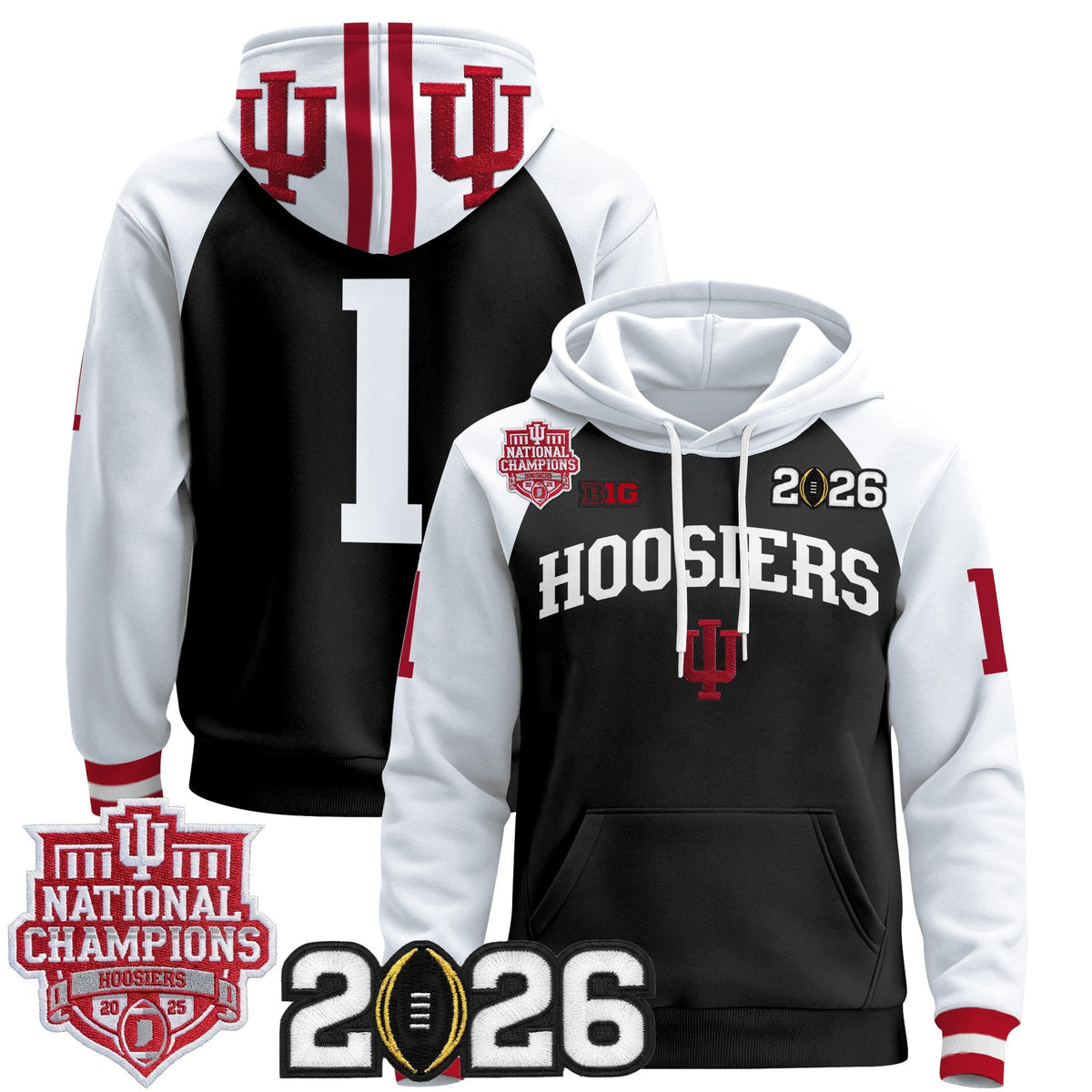 Men's Indiana Hoosiers 2025 National Champions & 2026 CFP Final Patch Premium Pullover Hoodie - All Stitched