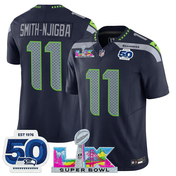SEA Super Bowl LX - 50th Anniversary Patch Gold Vapor Limited Jersey N5 - Stitched