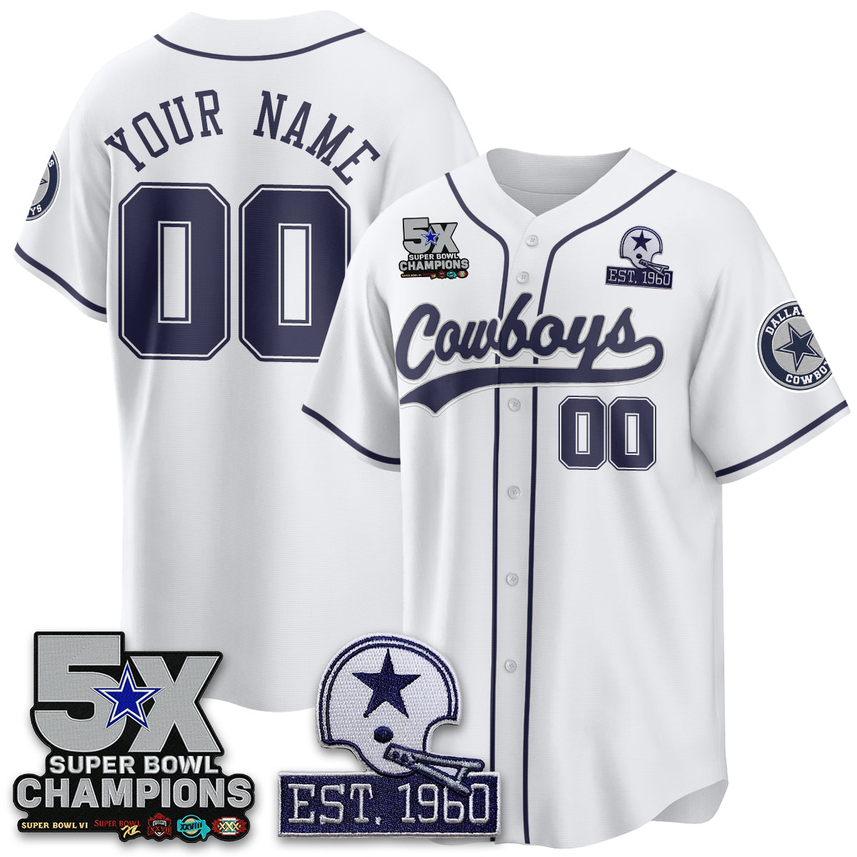 Custom DAL 5-Time Champions Patch Limited Baseball Jersey - Stitched