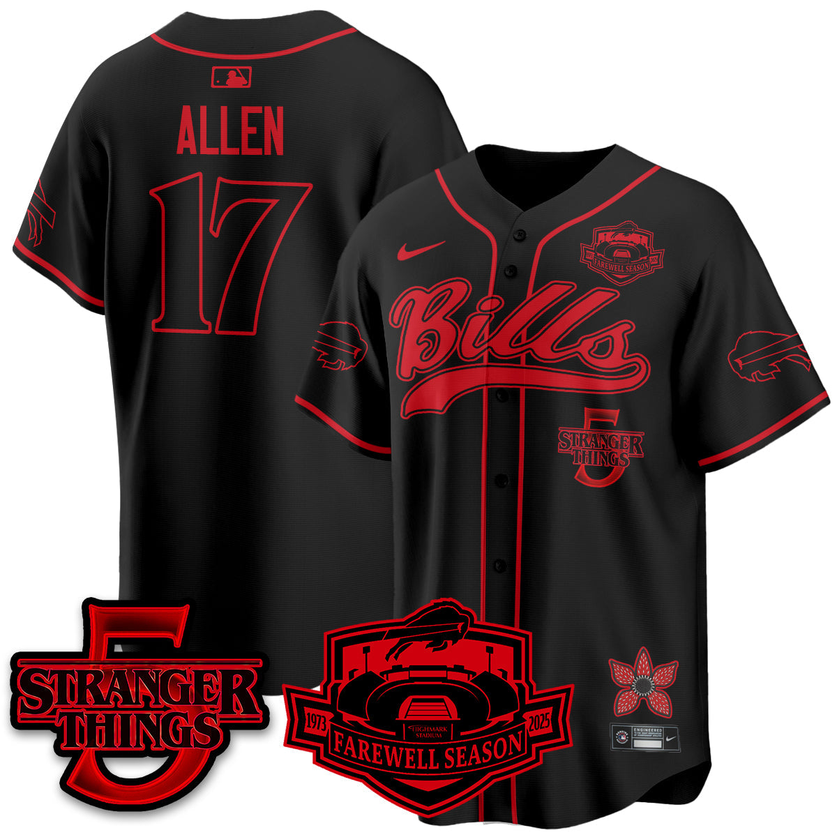 BUF Stranger Things Vapor Limited Baseball Jersey - Stitched