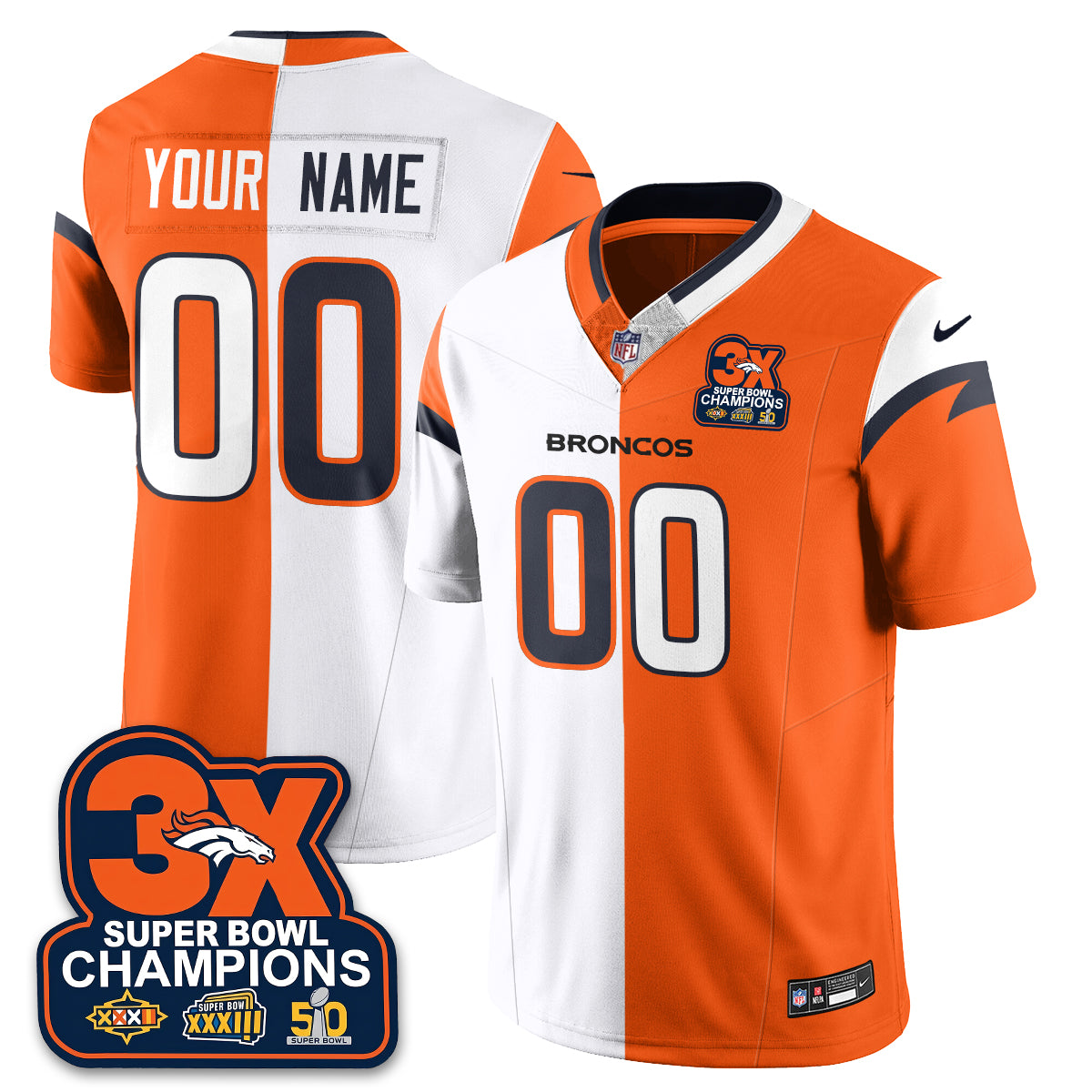 Custom DEN 3-Time Champions Patch Vapor Limited Split Jersey - Stitched