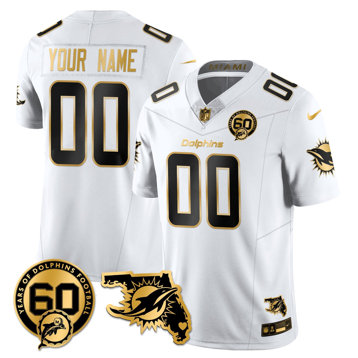 Custom MIA 60th Season Vapor Limited Gold Jersey - Stitched