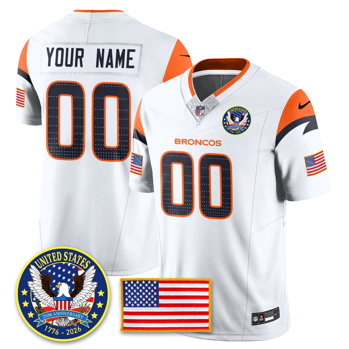 Custom DEN "United States 250th Anniversary Patch" Vapor Limited Jersey - Stitched