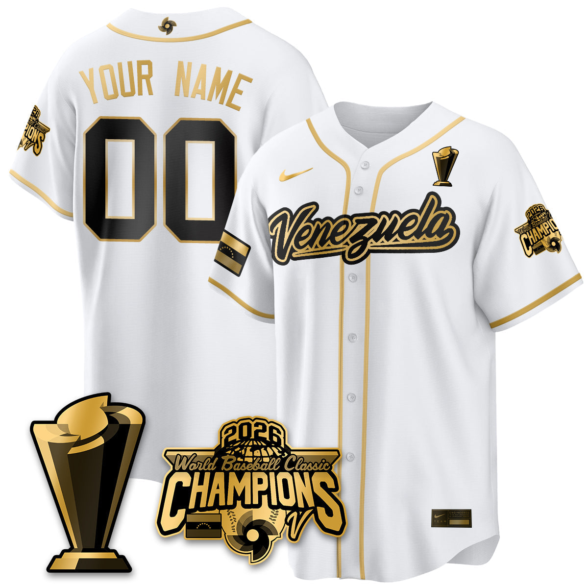 Custom Venezuela Baseball 2026 World Baseball Classic Champions Limited Jersey V2 - Stitched
