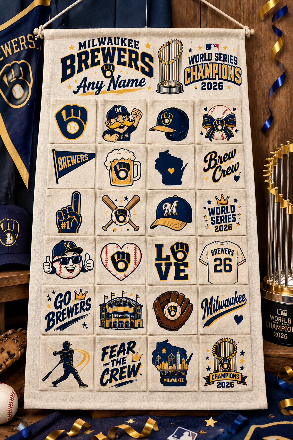 Milwaukee Brewers 2026 WS Champions Custom Wall Advent Calendar - Printed V4