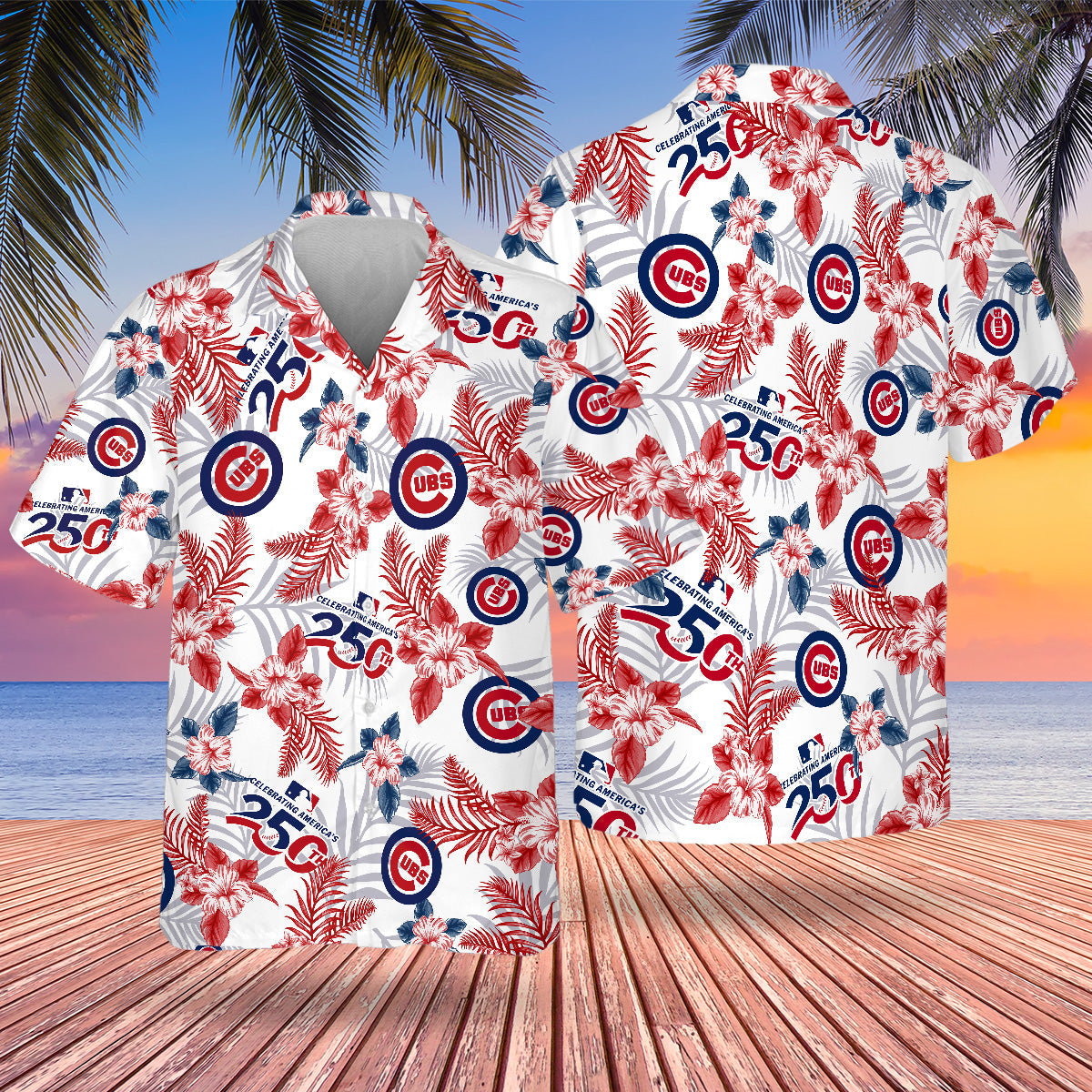 Chicago Cubs Special Semiquincentennial Hawaiian Design Button Shirt