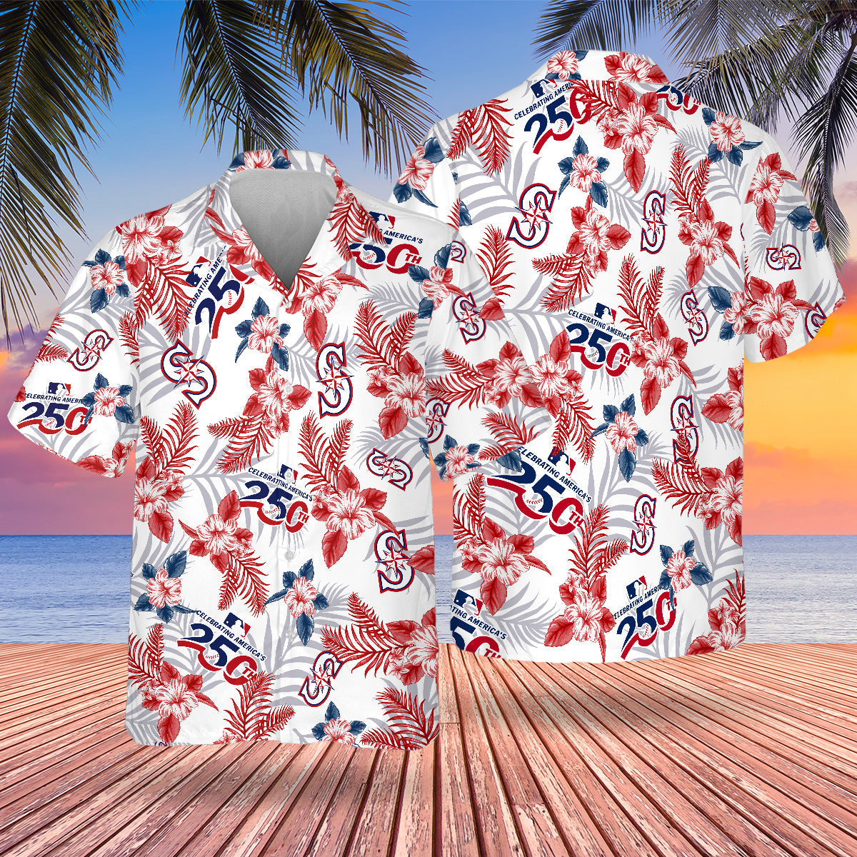 Seattle Mariners Special Semiquincentennial Hawaiian Design Button Shirt