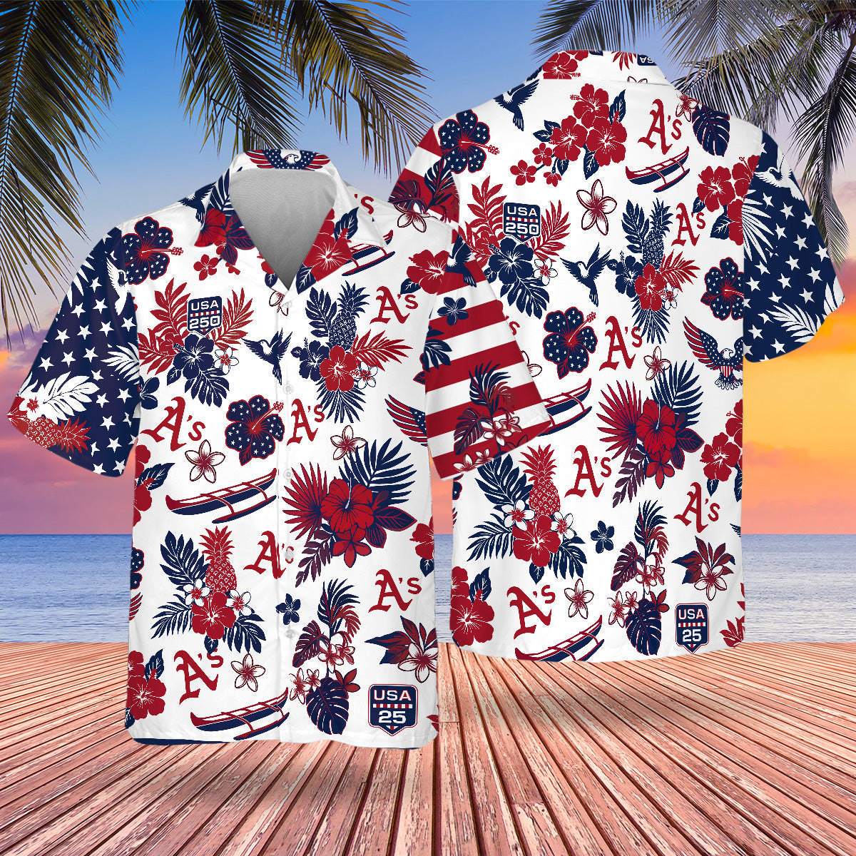 Oakland Athletics Special Semiquincentennial Hawaiian Design Button Shirt V2