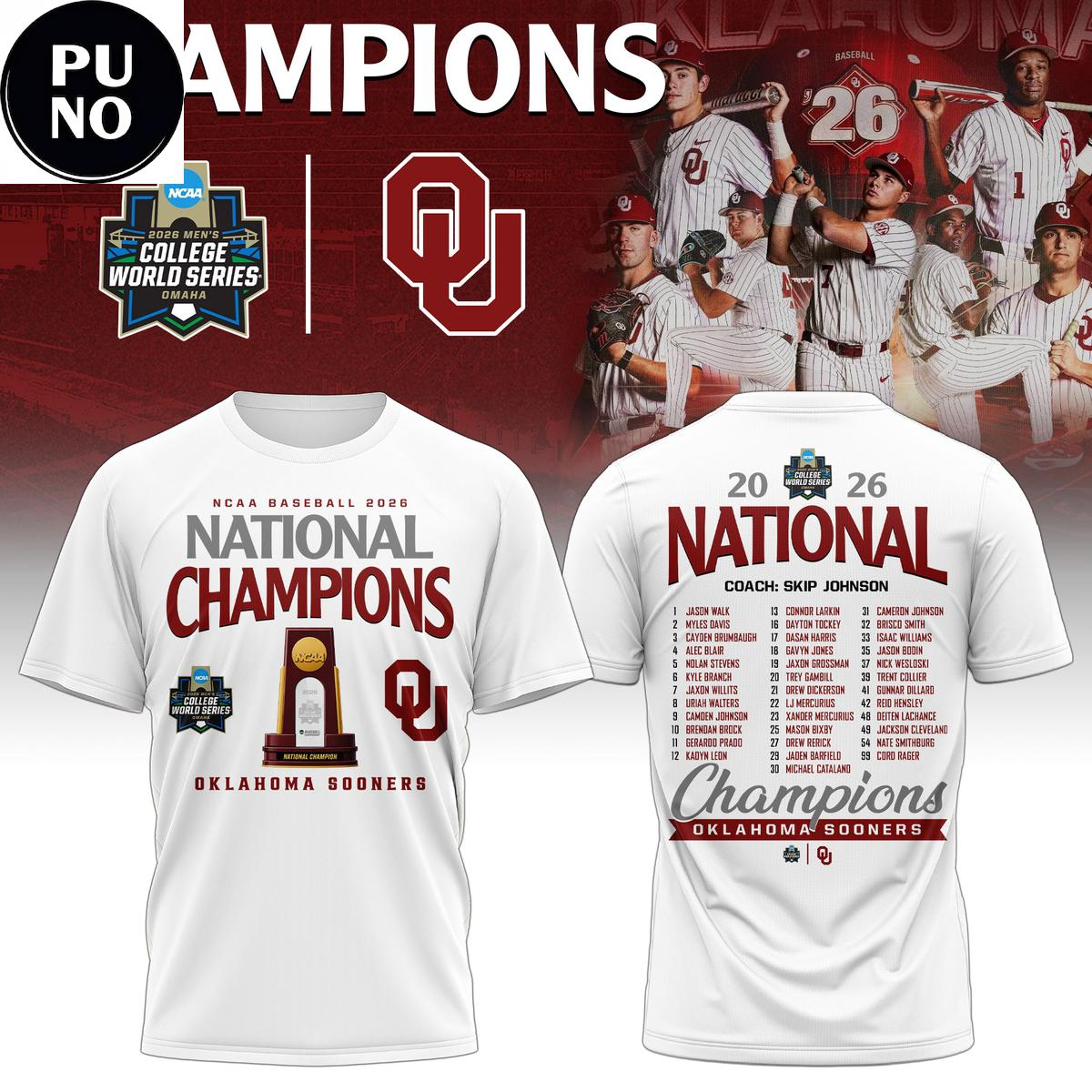 OU 2026 NCAA Men’s Baseball National Champions Two Side T-Shirt