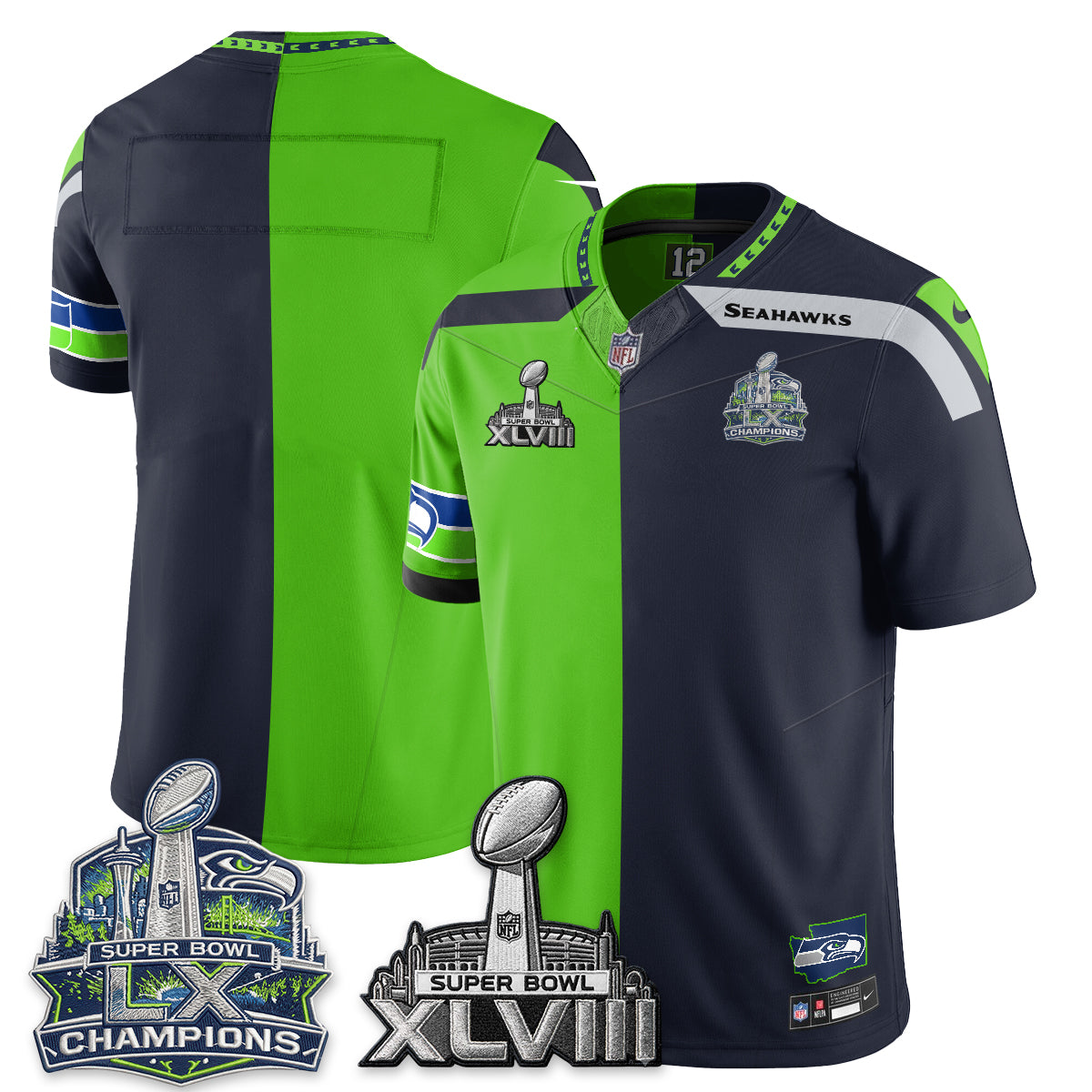 Seattle Seahawks S.Bowl Champs Split Edition Vapor Jersey - Stitch