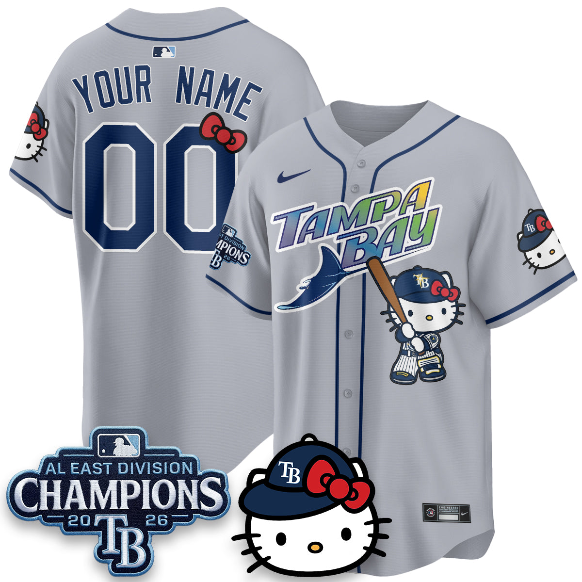 Tampa Bay Rays x Meow KT 2026 AL East Champs Vapor Custom Jersey - Stitched