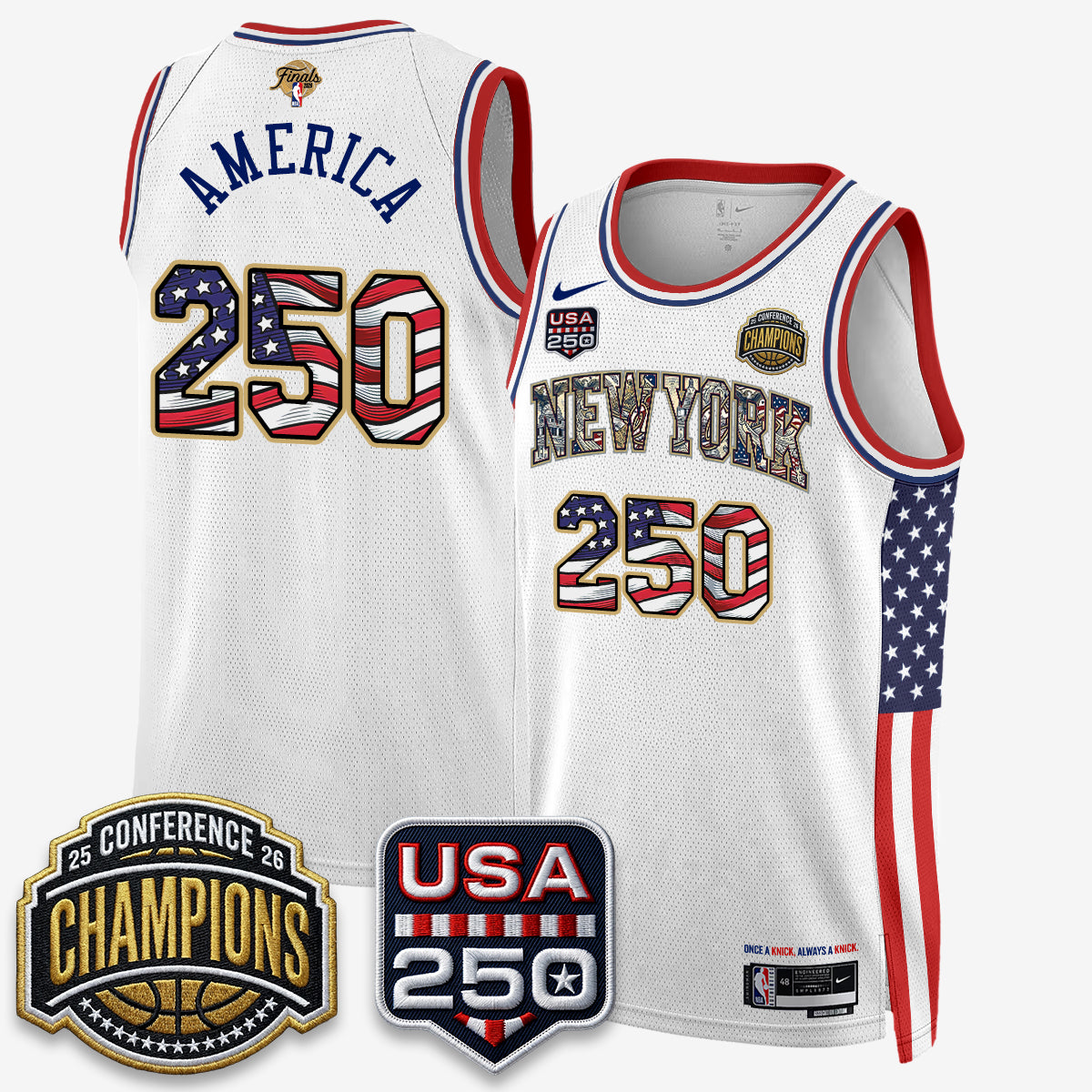 New York Knicks 2026 NBA Eastern Conference Champions x Fourth of July Vapor Jersey - Stitched