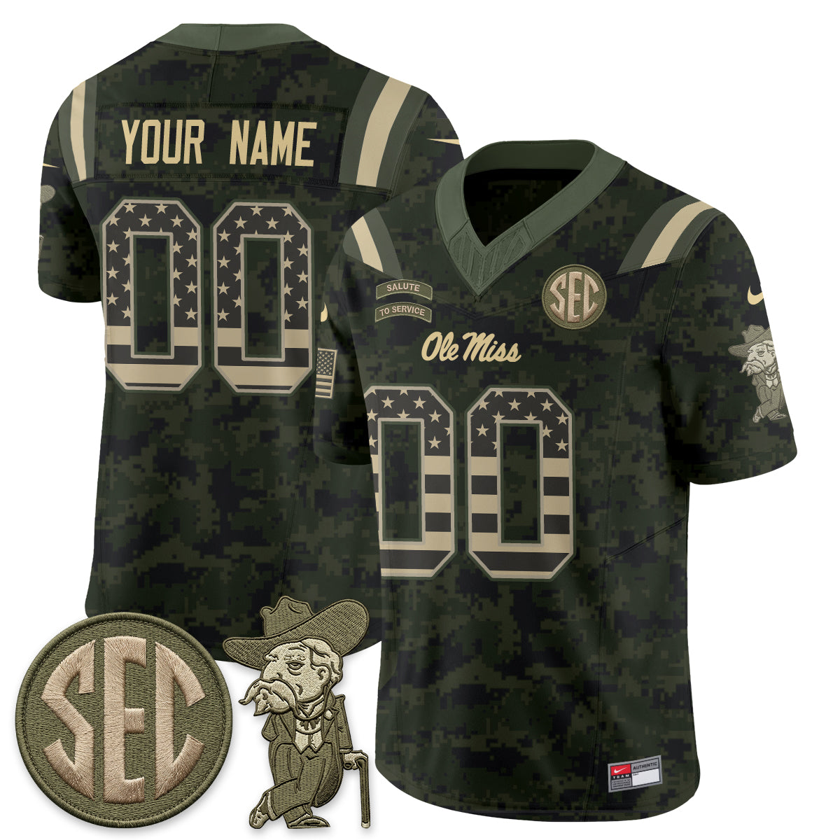 Ole Miss Rebels 2026 Salute to Service Vapor Custom Jersey - Stitched-NQD