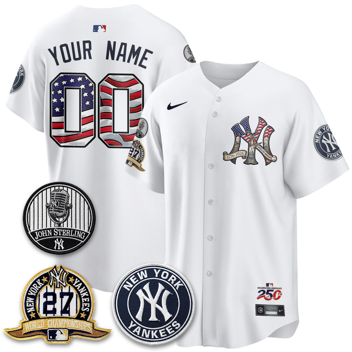 New York Yankees Independence Day USA Vapor Limited Custom Jersey - Stitched