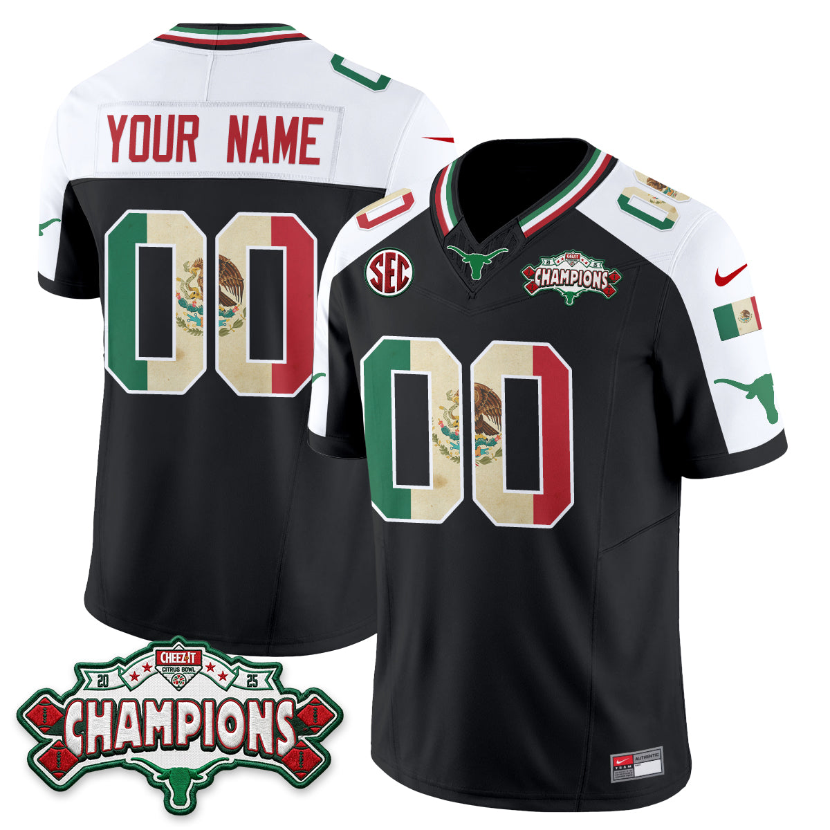 Texas Longhorns Mexico Edition Vapor Custom Jersey - Stitched