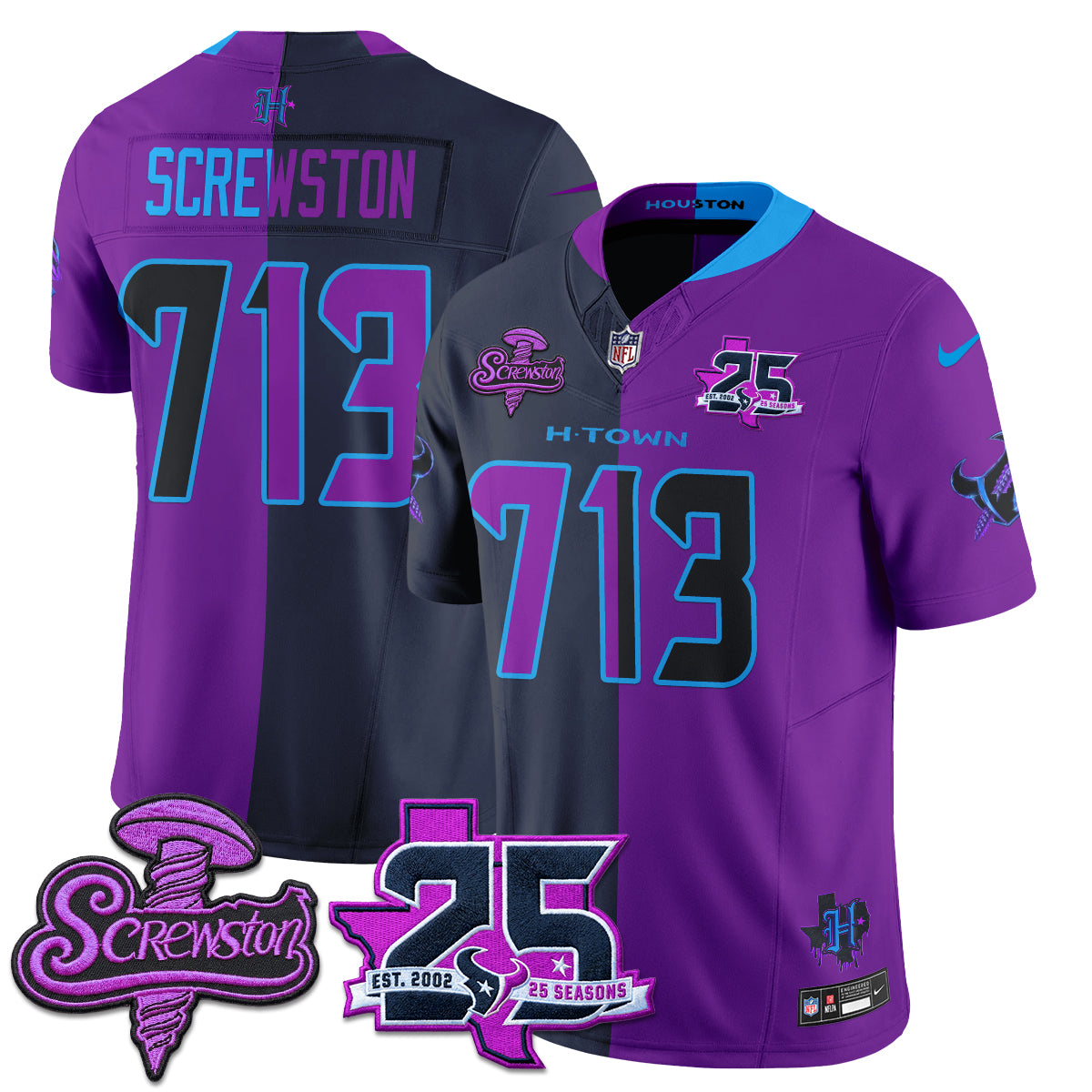 Houston Texans DJ Screw Split Vapor Jersey - Stitched