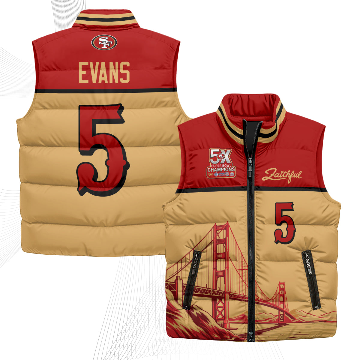 San Francisco 49ers Faithful Puffer Vest - Printed