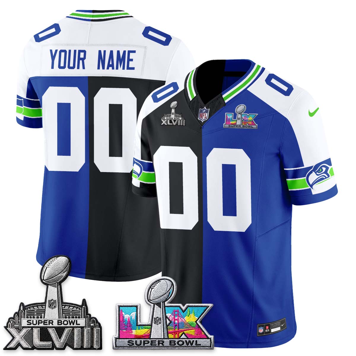 Seattle Seahawks Throwback 2 SB Patches Vapor Jersey - Stitched-NQD