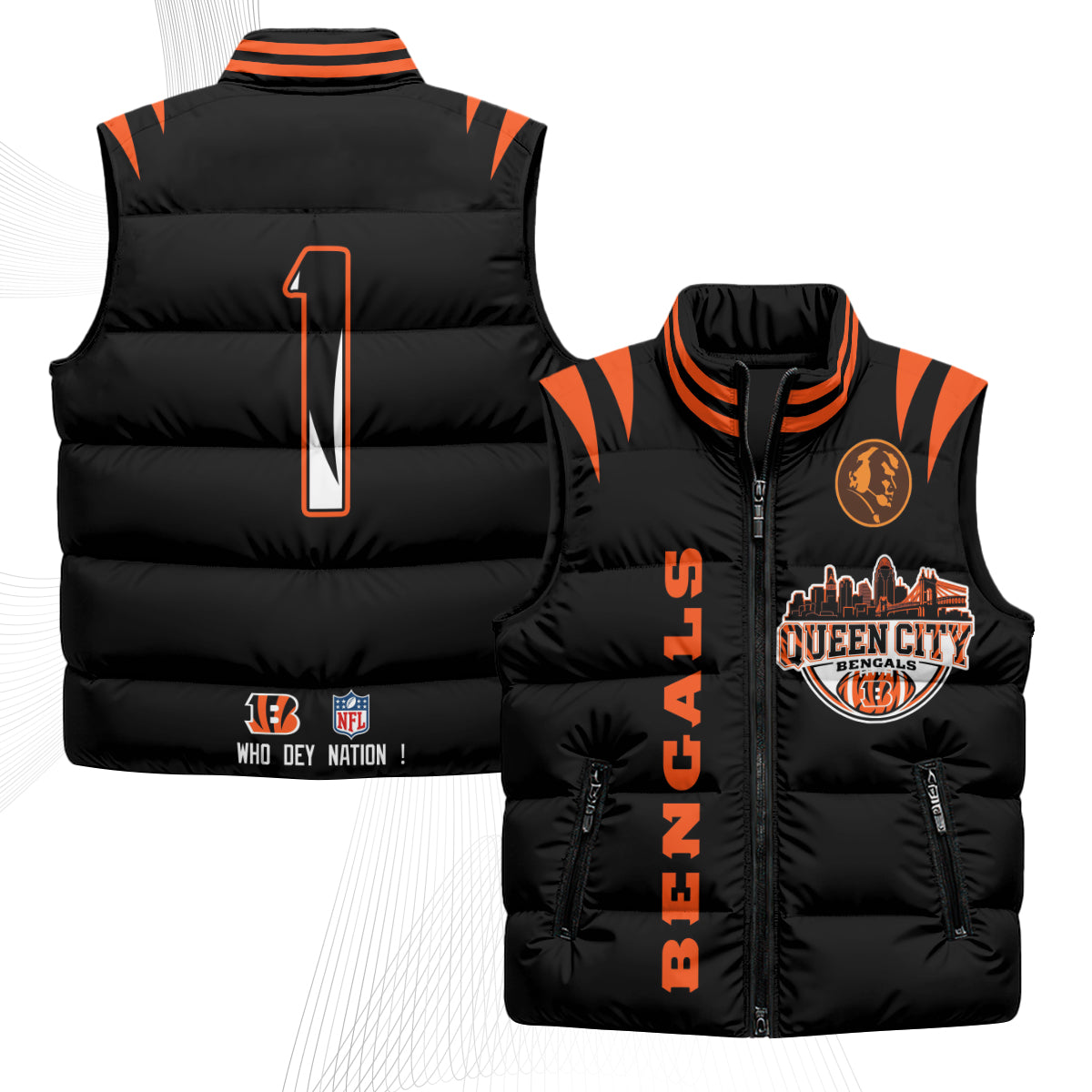 Cincinnati Bengals John Madden Patch Puffer Vest - Printed