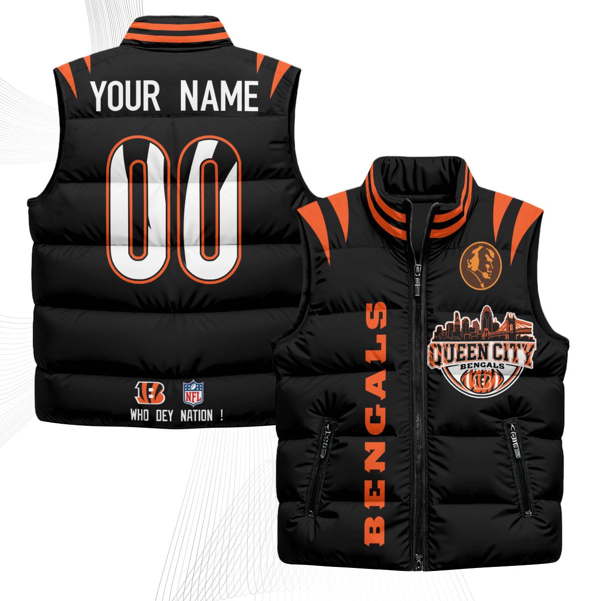 Cincinnati Bengals John Madden Patch Custom Puffer Vest - Printed
