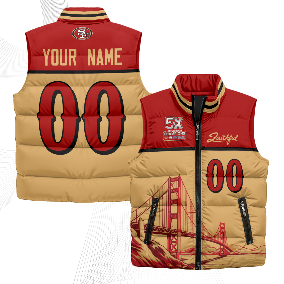 San Francisco 49ers Faithful Custom Puffer Vest - Printed