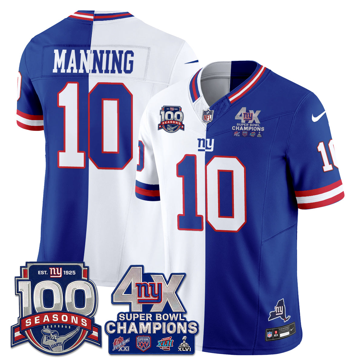 New York Giants 4X SBowl Split Edition Vapor Jersey - Stitched