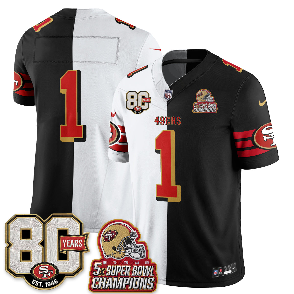 San Francisco 49ers Split Style Vapor Jersey - Stitched