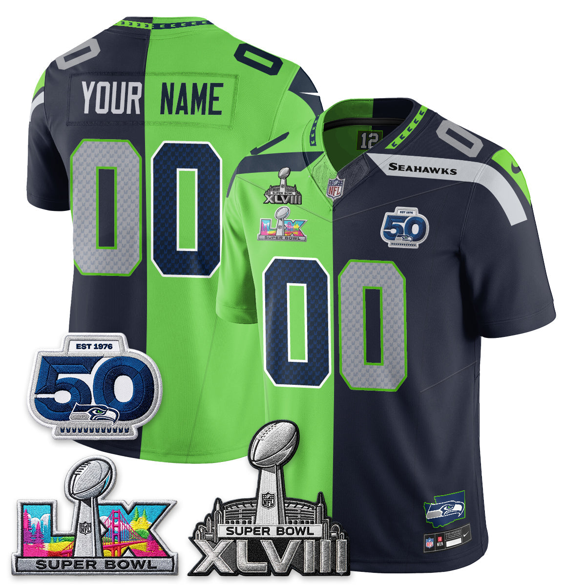 SEA SB LX Champs Split Edition Vapor Custom Jersey - Stitch-NQD