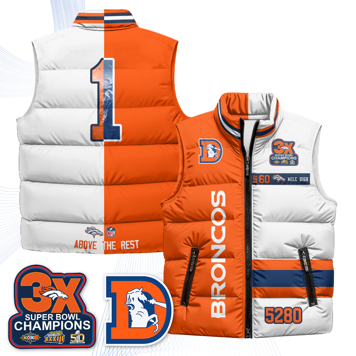 Denver Broncos "Mile High" Puffer Vest - Printed
