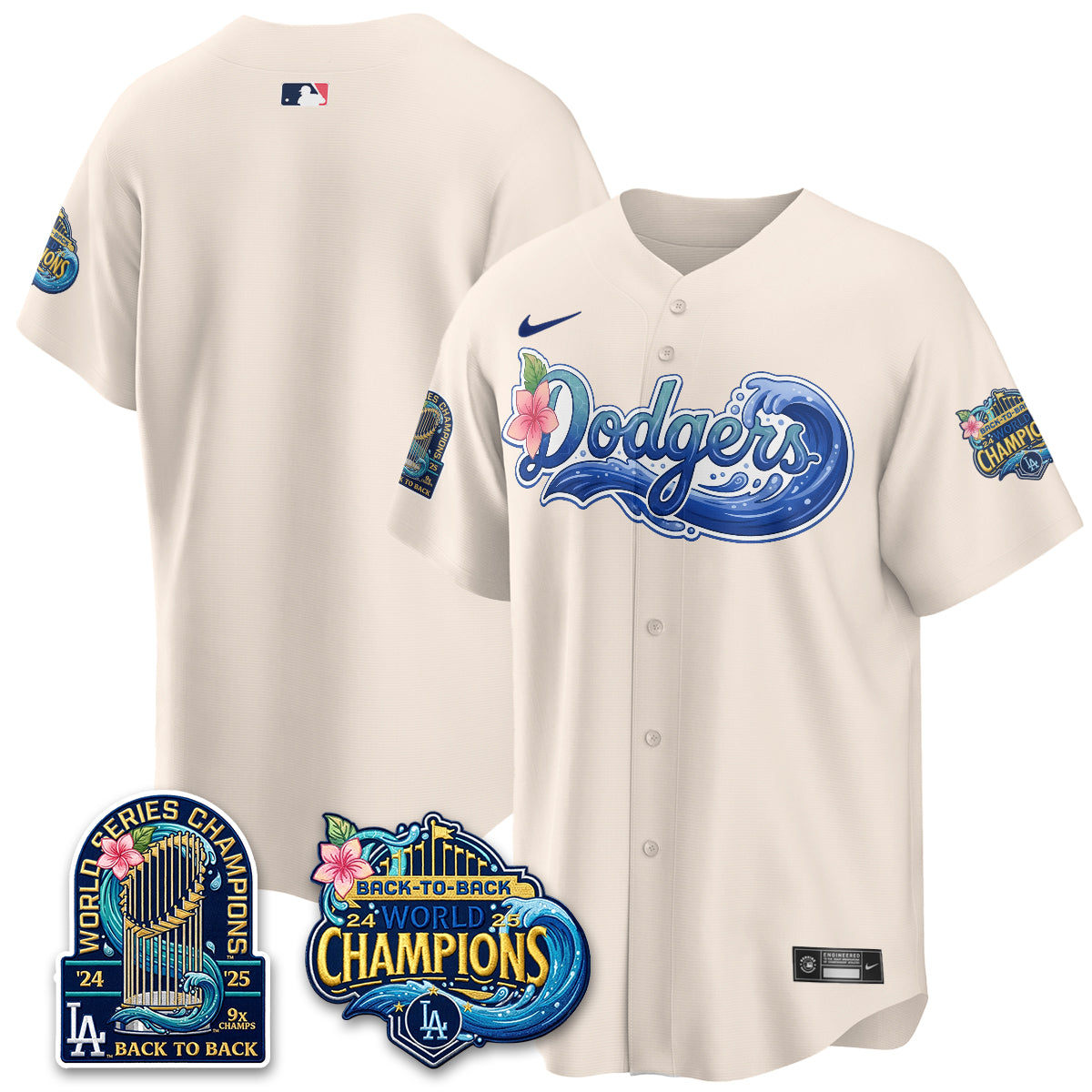 Los Angeles Dodgers Coastal Vapor Hawaiian Jersey - All Stitched