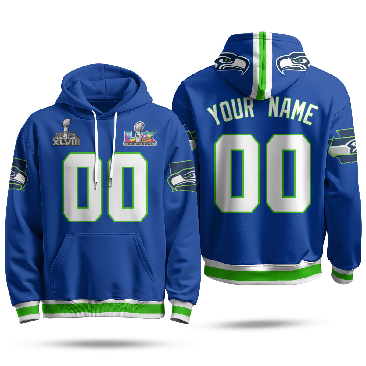 Seattle Seahawks S.Bowl Champs Custom Hoodie - Stitched