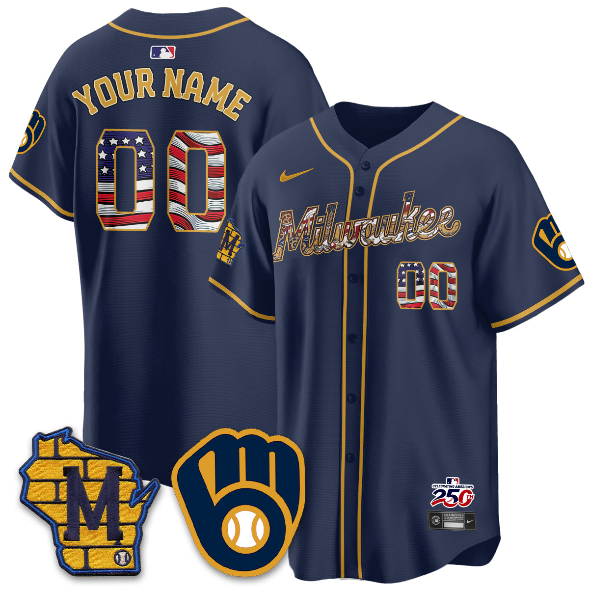 Milwaukee Brewers 2026 Independence Day USA Vapor Limited Custom Jersey - Stitched