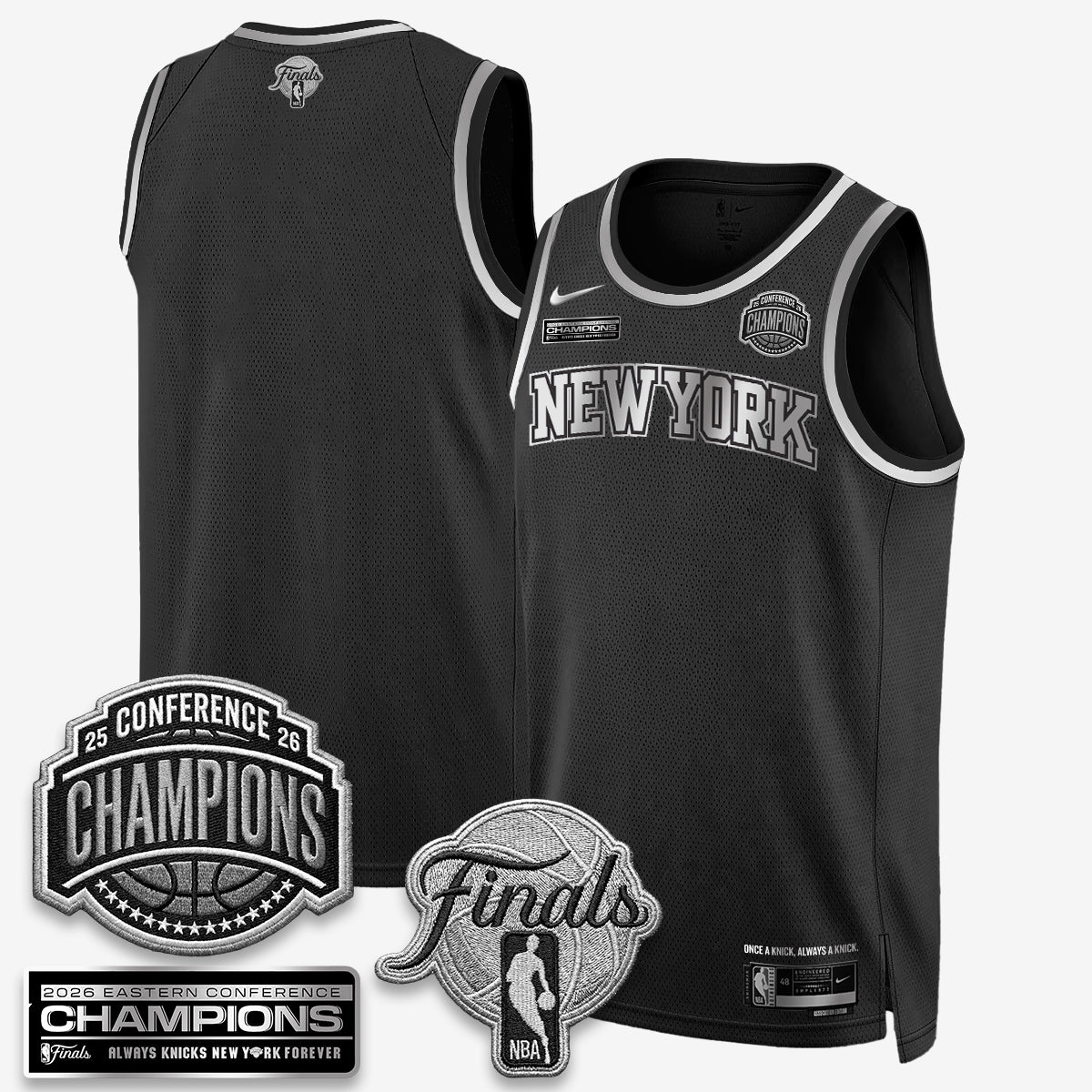 New York Knicks 2026 NBA Eastern Conference Champions Black Gold Edition Jersey - Stitched