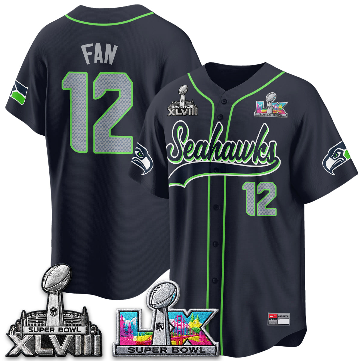 Seattle Seahawks S.Bowl Champs Baseball Vapor Jersey - Stitched