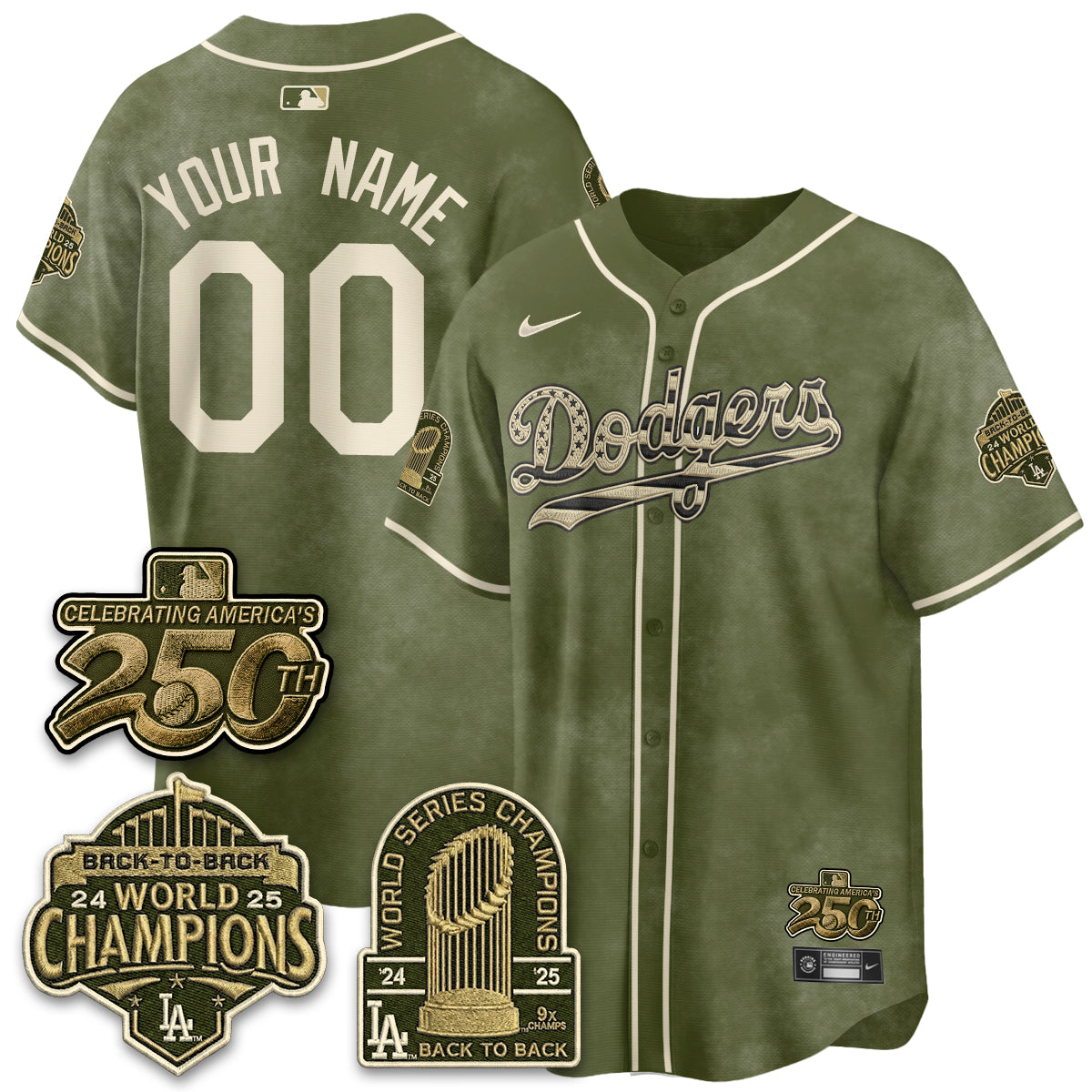 Los Angeles Dodgers New Era Olive 2026 Armed Forces Day Custom Jersey -All Stitched V2