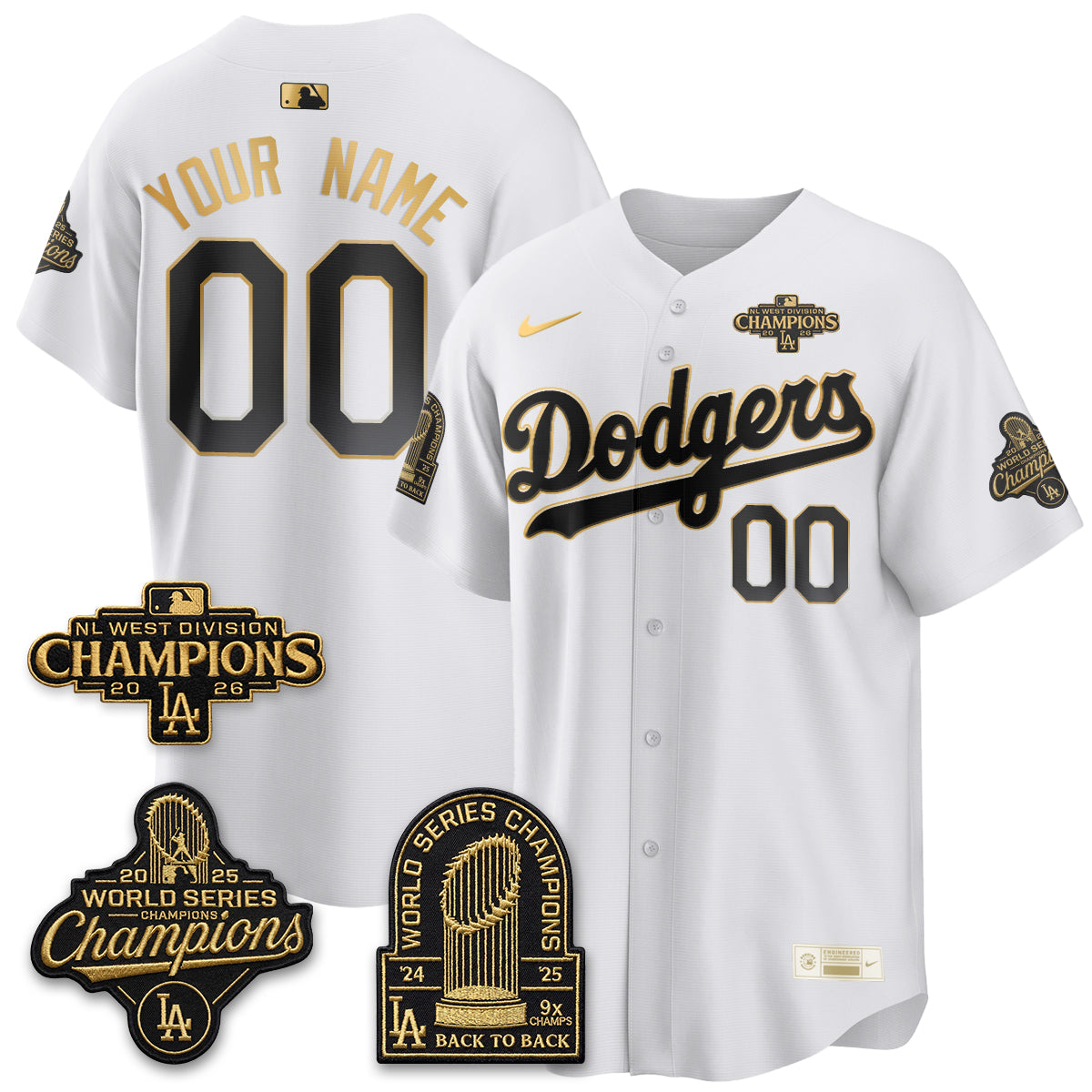 Los Angeles Dodgers 2026 NL West Champs Gold Vapor Custom Jersey- Stitched