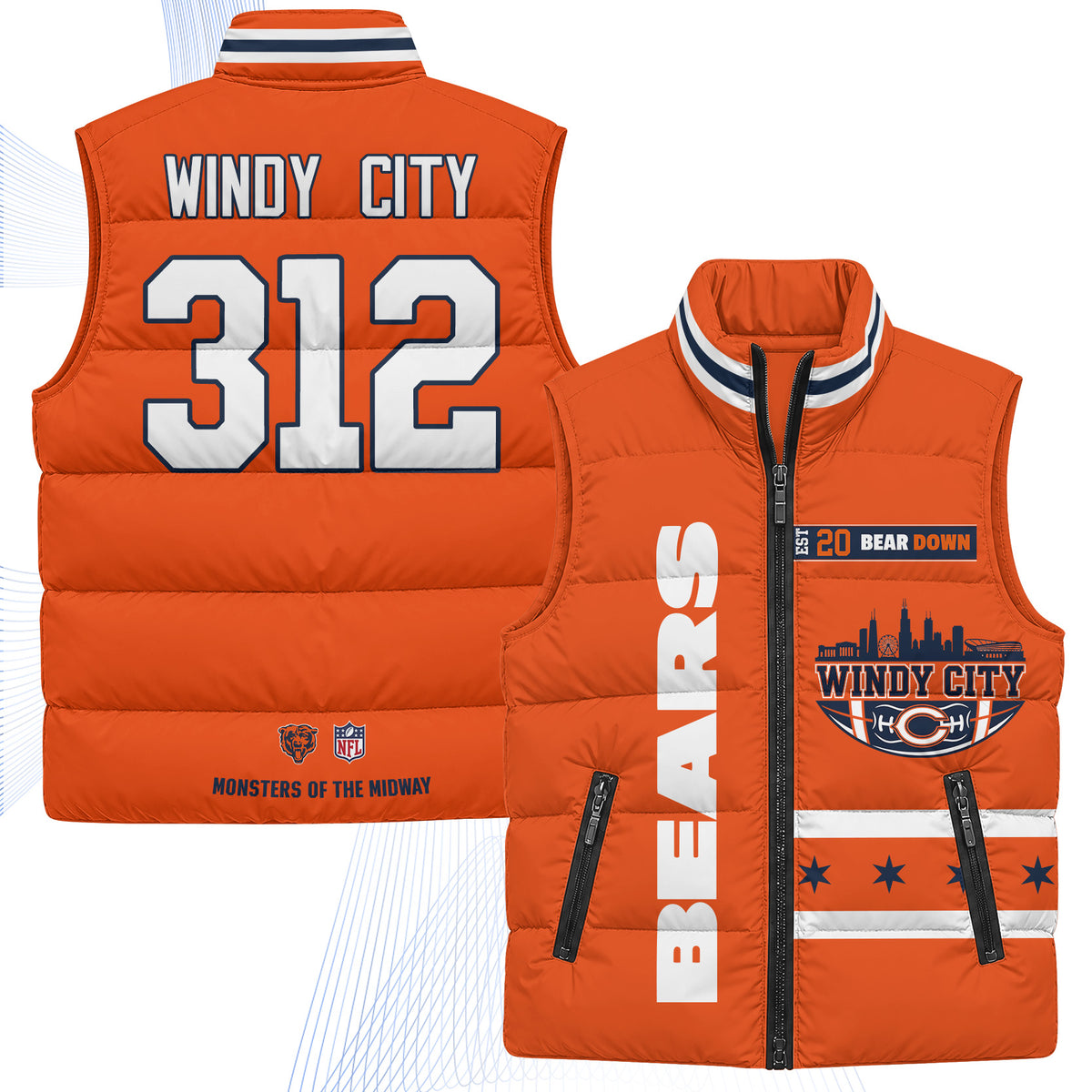 Chicago Bears "Windy City" Puffer Vest - Printed