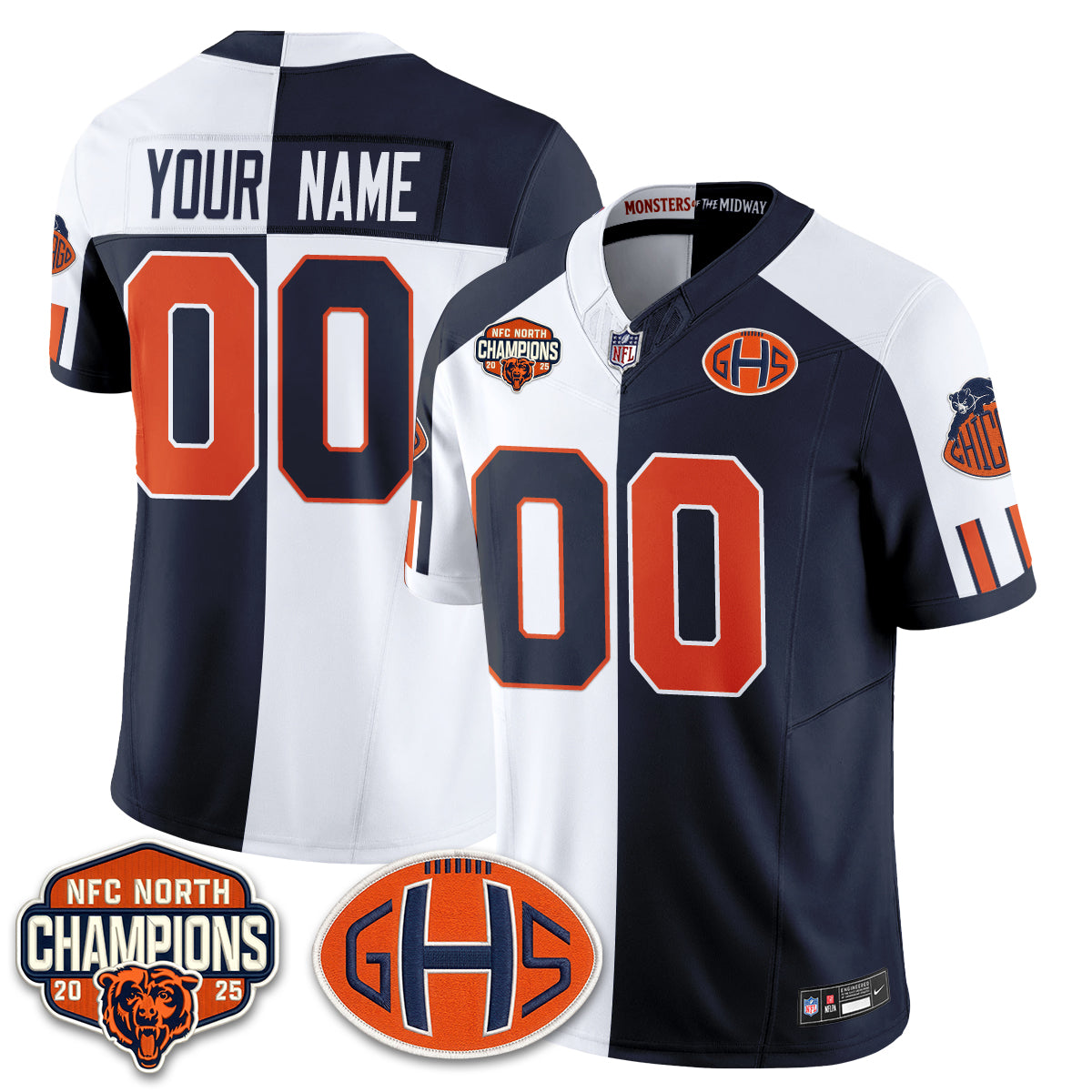 Chicago Bears 2026 Rivalries Split Edition Vapor Custom Jersey - Stitched