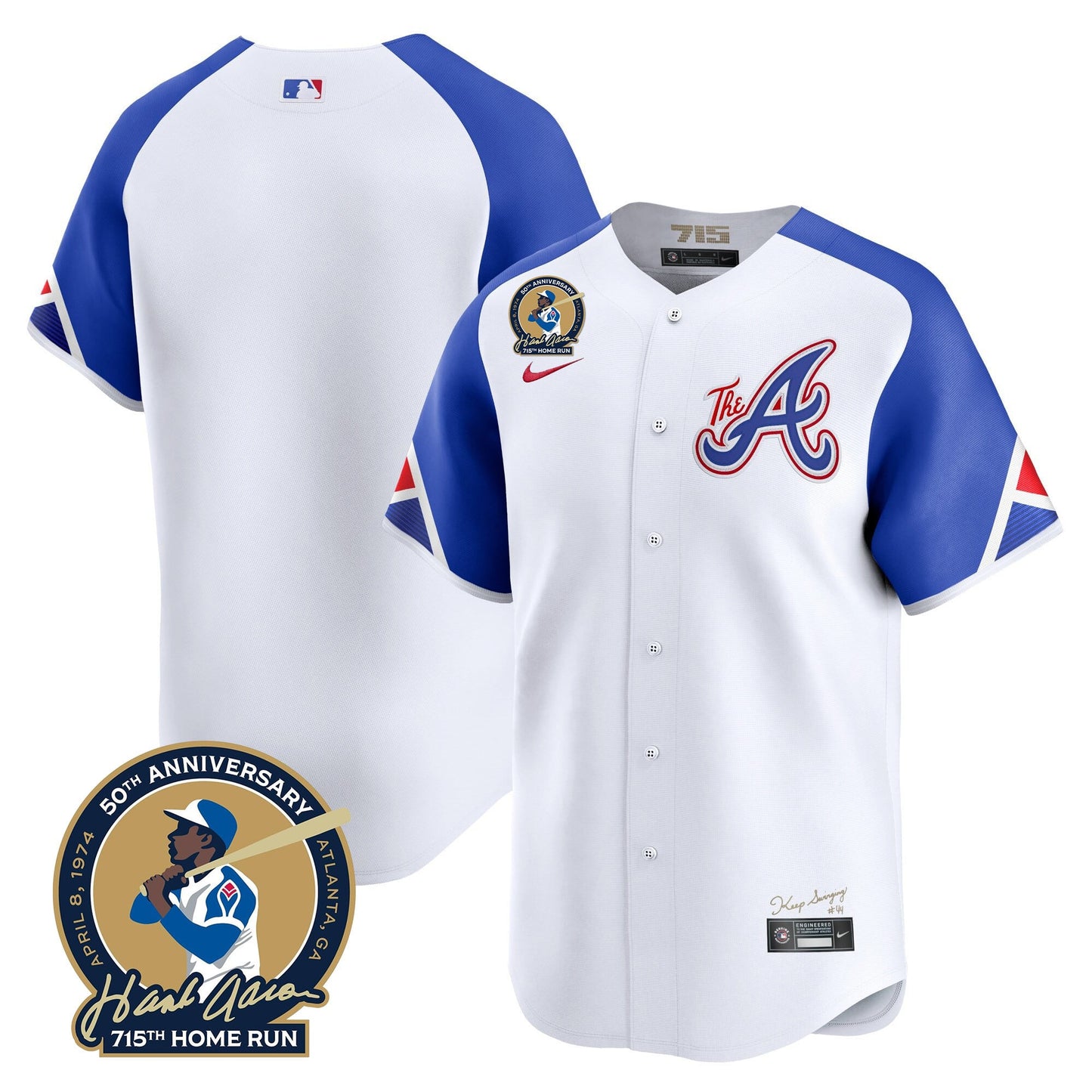 Atlanta Braves Hank Aaron 715th Home Run Patch Vapor Premier Limited Jersey V2 - All Stitched