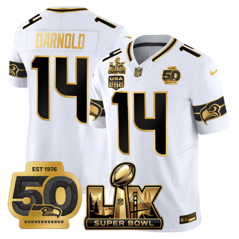SEA Super Bowl LX - 50th Anniversary Patch Gold Vapor Limited Jersey N6 - Stitched