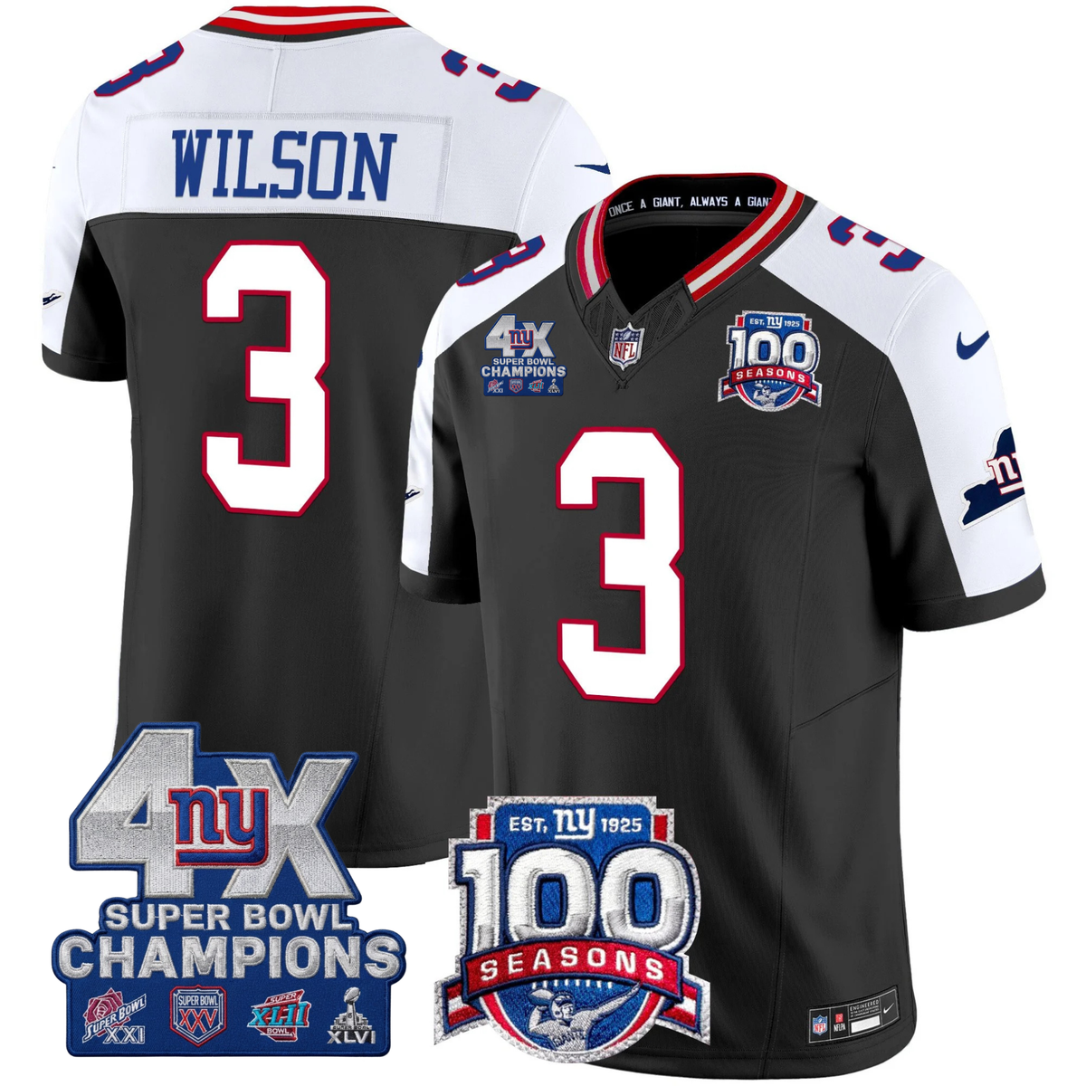 NYG 4X Champions & 100th Season Patch Vapor Limited Gold Jersey - Stitched-NQD