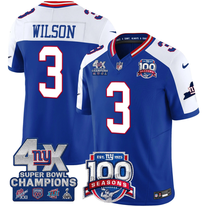 NYG 4X Champions & 100th Season Patch Vapor Limited Gold Jersey - Stitched-NQD