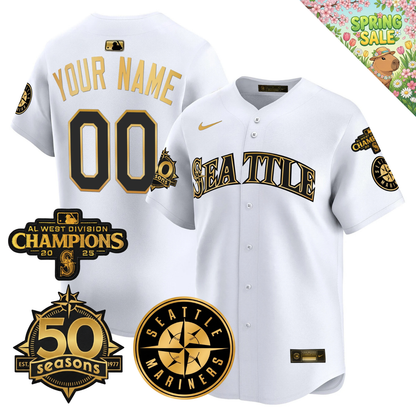 SEA Vapor Limited Gold Jersey - 50th Anniversary & 2025 AL West Champs Patch - All Stitched