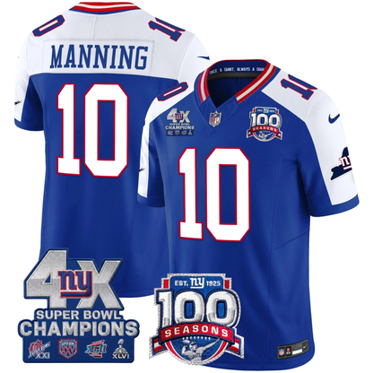 NYG 4X Champions & 100th Season Patch Vapor Limited Gold Jersey - Stitched-NQD