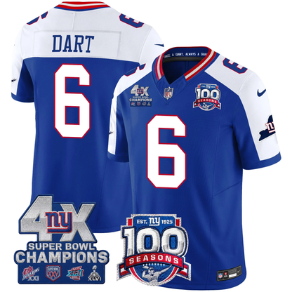 NYG 4X Champions & 100th Season Patch Vapor Limited Gold Jersey - Stitched-NQD